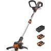 WORX 18V (20V Max) Tagliabordi Elettrico a Batteria WG163E.3, 2 Batterie da 2,0 Ah, Powershare, Decespugliatore e Tagliabordi 2 in 1 con Filo di Taglio, Testina Ruotabile di 90°