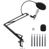 Amazon Basics Supporto a Braccio Snodabile per Microfono, 14" (35,6cm), Supporta Microfoni Standard, Tensione Regolabile, Include Filtro Antipop e Antivento, Montaggio con Morsetto da Scrivania, Nero