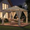 Devoko Gazebo Esterno Resistente 3x3m con Luce LED, Gazebo da Giardino Impermeabile Robusto per 4-6 Persone, Doppio Tetto Protezione UV50+, Tenda da Giardino per Famiglie Festival Eventi, Beige