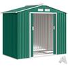 Outsunny Casetta da Giardino 2.5m² in Acciaio Zincato con Basamento e Prese d'Aria, Capanno Porta Attrezzi con Tetto Inclinato, Doppie Porte Scorrevoli Bloccabili, 213x130x185 cm, Verde Scuro