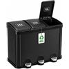 Amig - Pattumiera tripla con pedali 45 litri Mod. RECIK3-3 scomparti estraibili da 15 litri - Pattumiera per raccolta differenziata da cucina - Acciaio - Dimensioni: 60 x 37 x 49 cm - Nero opaco