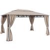 BRICOZONE Gazebo Da Giardino 4 Tende Laterali Richiudibili Camino Antivento Struttura In Acciaio Robusto Idrorepellente Teli Laterali 180 g/m² Esterno Giardino Piscina Fiere Ombreggiante 3 x 4M Ecrù