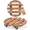 Bamworld Carrello per piante in legno con ruote girevoli, set di 2 supporti per vasi rotondi, base mobile per interni ed esterni, resistente e facile da spostare