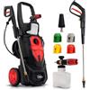 LEHMANN Idropulitrice Phoenix, 3000 W, max. 260 bar, Portata 480 l/h, Raggio d'azione 17 m, Motore a induzione, Lancia schiuma & 5 Ugelli intercambiabili, per Auto ed Esterni di Casa, Nero/Rosso