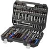 WORKPRO Set di Chiavi a Bussola e Cricchetto 1/4"+ 3/8"+ 1/2" 172 Pezzi, Bussola Metrica Cr-V con Chiavie a Cricchetto a Sgancio Rapido a 72 Denti, Utile per Riparazioni Auto, Profi, Meccanico