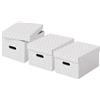 Esselte Set di 3 Contenitori Medi con Coperchio in Cartone Riciclato e Riciclabile al 100%, Ottimali per lo Stoccaggio e l'Archiviazione, Design Geometrico, 265 mm x 205 mm x 365 mm, Bianco