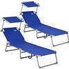 CASARIA® 2x Lettino Prendisole Pieghevole 195x60x30cm Acciaio Resistente Carico Max 150kg Tettuccio Parasole Sdraio da Giardino