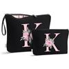 Vavabox Beauty case con iniziali personalizzate dalla A alla Z, regalo di compleanno per donne, regalo per sposa, damigella d'onore (K, 03-Nero 2 Pezzi)