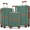 KONO Set 3 Valigie Rigide ABS+PC Trolley con 8 Ruote Leggero (55+66,5+76,5 cm, Verde/Marrone)