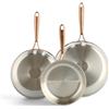 BK Rose Set di 3 Padelle in Acciaio Inox 18/10 Ø 20/24/28 cm, Senza Rivestimento, Compatibili Induzione, Lavabili in Lavastoviglie, Adatte al Forno, Argento