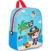 PERLETTI Zaino Bambino Stampa Pirati Compatto Azzurro Rosso - Mini Zainetto Bimbo 2 3 4 5 Anni Scuola Materna Asilo Viaggi - Cartella Piccola Bordo Catarifrangente - Dimensioni 30x24x10cm (Pirata)