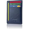 Bronzi Portafoglio Portafoglio Uomo Donna Piccolo Sottile Slim Elegante - Blocco RFID - Nero Pelle Alta Qualità - Mini Porta Tessere Porta Documenti Porta Carte Di Credito - (Pelle Blu)
