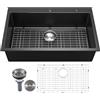 VEVOR Lavello da Cucina in Granito 838 x 559 x 222 mm per Montaggio a Superficie, Lavello da Cucina da Incasso in Stile Rurale con Accessori, per Camper, Cucine di Preparazione, Bar, Nero