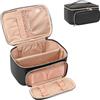Relavel Borsa per il trucco, borsa cosmetica portatile, organizer da viaggio di grande capacità, nero per le donne borsa toilette per le ragazze che viaggiano con manico e divisore, B-nero, Viaggi
