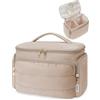 WANDF Beauty Case da Viaggio Donna, Grande Trousse Trucco a Larga Apertura con Maniglia, Organizer per Toiletries, Cosmetici, Accessori ed Essenziali da Viaggio, Cachi