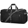 WANDF Borsa da viaggio con scomparto per scarpe, borsa weekender pieghevole da bagaglio a mano per uomo e donna (Nero, 65L)