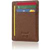 Bronzi Portafoglio Portafoglio Uomo Donna Piccolo Sottile Slim Elegante - Blocco RFID - Pelle Alta Qualità - Mini Porta Tessere Porta Documenti Porta Carte Di Credito - Saffiano Caffè