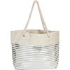 styleBREAKER Borsa da spiaggia XXL con stampa a righe metalliche e cerniera, borsa a tracolla, borsa shopper 02012281, colore:Beige-Argento