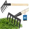 KOTARBAU® Rastrello Giardino - 11,5 cm - Rastrello per Foglie - Acciaio - 33 cm - Nero - con Manico in Legno - 6 Denti - Compatto - Ergonomico - Ideale per Piccoli Spazi