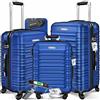 KESSER Set di 3 valigie rigide per trolley da viaggio, valigia da viaggio, valigia a rotelle, 4 ruote, in ABS, manico telescopico con bilancia e 3 ciondoli M-L-XL, Blu, 50 x 32 x 75 cm, Set di valigie