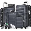 KESSER® - Set di 4 valigie rigide a rotelle, con copertura rigida, 4 ruote in acrilonitrile butadiene stirene (ABS), manico telescopico, misure S-M-L-XL, antracite., S-M-L-XL