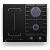 Klarstein MultiChef 4 - Piano Cottura A Induzione E Gas, 4 Zone, 2 Gas & 2 Induzione, Flexzone, Controllo Con Cursore, Stop&Go, Timer, Nero, 58,5 Cm, Design Compatto