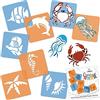 NAKLEO Stencil di Pittura per Bambini, 8 Pezzi 15x15cm Animali Marini, Modelli Plastica e Riutilizzabili di Disegno Creativo, Sagome DIY Decorazione Arte e Artigianato, Carta Muro Legno Tessuto