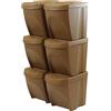 IMJ-Global Set di 6 bidoni cestini SortiBox impilabili raccolta differenziata in plastica ECO con 33% legno 150 litri (6x25L) da riciclaggio Natura marrone pattumiera per interni casa da cucina