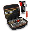 AKIELO+ Organizer Batterie con Tester e Cacciavite Inclusi - Custodia Organizzatore (Edizione Max - Oltre 150+) - Contenitore Compatto per Pile e Batteria AAA, AA, C, D, 9V (Non Inclusa)