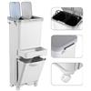 ISOISL Pattumiera da cucina a 3 scomparti, 42L, separazione umido e secco, coperchio doppio, pedale, ruote, bianco