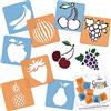 NAKLEO Stencil di Pittura per Bambini, 8 Pezzi 15x15cm Frutti, Modelli Plastica e Riutilizzabili di Disegno Creativo, Sagome DIY Decorazione Arte e Artigianato, Carta Muro Legno Tessut
