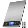 Drcowu Bilancia Cucina Digitale, 15kg Bilancia da Cucina Professionale con Funzione Tare, Grande Display LCD, Alta Precisione 1g/0,1oz Pesa Alimenti, Facile da Leggere e da Usare, Argento