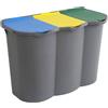 PALUPLUS Pattumiera a 3 Scomparti per Raccolta Differenziata, misura 74x35x55 e Capacità 80 Litri, Anelli Ferma Sacchetto, Secchio per Spazzatura con Coperchi Azzurro, Giallo e Verde -9606