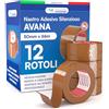 DNK TRADE Nastro Adesivo da Imballaggio Pacchi - 12 Rotoli di Nastro per Imballaggi 50mm x 66m Silenzioso Resistente all'Acqua - Colore Avana