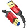 JSAUX Cavo USB 3.0 B [2 M 5 Gbps] da USB A a USB Tipo B in Nylon Intrecciato Compatibile con Docking Station, Hub USB 3.0, Hard Disk Esterni, Scanner, Stampante, ecc-Rosso