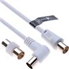 Keple Cavo Antenna TV 1.5m Prolunga Coassiale con Connettore Maschio e Adattatore Femmina per TV Box, Antenna Coassiale, Satellite, Freeview, Freesat, DVB-T, IEC, PAL, RF In (Bianco angolato)