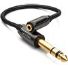deleyCON 0,2m Cavo Adattatore Audio Stereo - Jack 6,3mm Maschio a Jack 3,5mm Femmina - Contatti Dorati - 20cm Corto - Nero