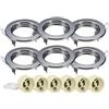 LEDLUX 6 Pezzi Porta Faretto Led Da Incasso, Rotondo Fisso Con Molla, Foro 60mm, 6 Portalampade GU10 Inclusi (Cromato)