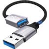 lalasis Prolunga USB 3.0,Cavo 0.2m Cavo di prolunga USB 5Gbps Ca vo pro lunga USB A To A per chiavetta USB,lettore di schede,Stampante,Tastiera,Mouse,Scanner,Fotocamera,Cuffie,hub USB,stampante,webcam,PS5/4