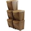 IMJ-Global Set di 5 bidoni cestini SortiBox impilabili raccolta differenziata in plastica ECO con 33% legno 125 litri (5x25L) da riciclaggio Natura marrone pattumiera per interni casa da cucina