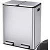 LIFERUN Pattumiera Differenziata 2 Scomparti, 60L Cestino Spazzatura Cucina con Pedale, 2x 30l Secchio Rimovibile, Chiusura Silenziosa, Filtro Antiodore, Pattumiere per Raccolta Differenziata, Argento