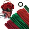 APKOL 300 pezzi Scovolini Ciniglia Colorati per Lavoretti in Due tipi di rosso + verde Pipe Cleaner con Stelo Filo Floreale e Nastro Floreale di DIY Carta per Rosa Fai da Te Decorativi Artigianato