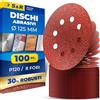 S&R 100 Dischi Abrasivi 125mm velcrati Carta Vetrata Levigatrice Rotorbitale Eccentrica di Tutte le Marche. Fogli Grana 120. Dischi Abrasivi 8 fori x Legno Metallo Vernice