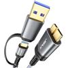 JSAUX Cavo da Micro B a USB C/A 0.5m, 20Gbps Cable Tipo C/USB 3.0 a a per Disco Rigido Esterno Cavo Nylon Intrecciato Compatibile con Hard Disk per Toshiba Canvio, WD, MacBook, iPad, iPhone 15, Camera