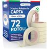 DNK TRADE Nastro di Carta - 72 Rotoli di Nastro da Imbianchini 25mm x 50m - Carta Gommata Professionale 25x50 Riciclabile per Mascheratura Pittura e Imbiancatura