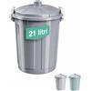 PALUPLUS Bidone Porta Rifiuti da 21 Litri, Misura 35x41 cm, Pattumiera in Plastica con Chiusura a Clip e Maniglie, Secchio per Rifiuti -2002C -3,5 (Grigio Scuro)