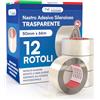 DNK TRADE Nastro Adesivo da Imballaggio Pacchi - 12 Rotoli di Nastro per Imballaggi 50mm x 66m Silenzioso Resistente all'Acqua - Colore Trasparente