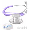 MDF Instruments, Stetoscopio leggero Acoustica per medici, infermieri, studenti, uso sanitario a domicilio, per adulti, a doppia testa, tubo viola pastello, auricolare-pettorale argento, MDF747XP07