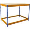 Simon Rack Banco da lavoro officina, Tavolo da lavoro officina, Carico massimo 400 kg, 900x1500x750 mm, Fai da te, Blu/Arancione/Legno - BT-Basic