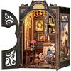 CUTEBEE Book Nook Kit: Casetta Fai da Te, Puzzle 3D Fermalibri Inserto Libreria, Modello Mobili/Luce LED (Count Cat's Study)